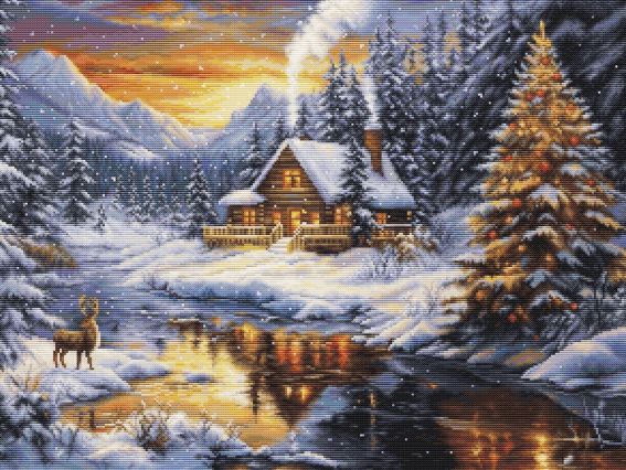 Гобелен Зимовий вечір у горах G721, Luca-s  Гобелен Зимовий вечір у горах G721, Luca-s 