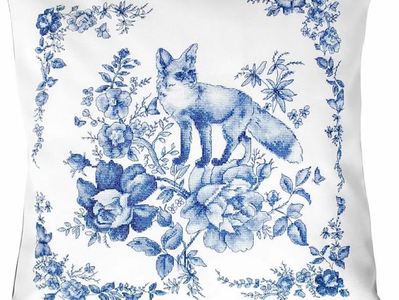 РВ206 Подушка гжель с лисой, Luca-S, вышивка нитками, набор для вышивания нитками крестиком