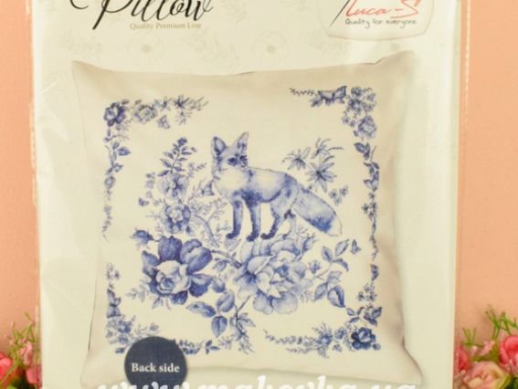 РВ206 Подушка гжель с лисой, Luca-S, вышивка нитками, набор для вышивания нитками крестиком