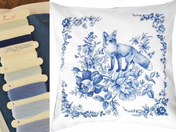 Подушка PB206 (гжель лиса), Luca-S, вышивка нитками Подушка PB206 (гжель лиса), Luca-S, вышивка нитками
