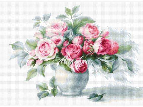 B2280 Етюд з чайними трояндами, Luca-S, вишивка нитками B2280 Етюд з чайними трояндами, Luca-S, вишивка нитками