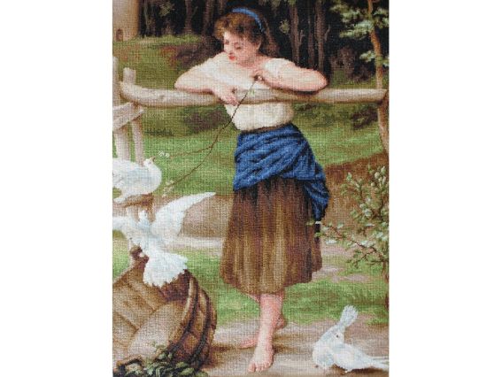 B516 Дівчина, що дразнить голубів, Luca-S вишивка нитками B516 Дівчина, що дразнить голубів, Luca-S вишивка нитками