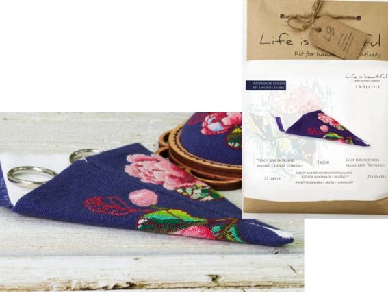 ТК0110 Чехол для ножниц малый СИНИЙ Цветы, микровышивка, ТМ Lifeisbeautiful ТК0110 Чехол для ножниц малый СИНИЙ Цветы, микровышивка, ТМ Lifeisbeautiful