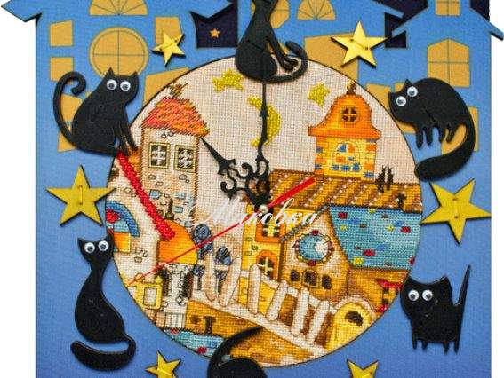 Часы с рамкой Кошкин дом РТ6513, креативное рукоделие, Нова слобода Набор для вышивания Часы с рамкой Кошкин дом РТ6513, креативное рукоделие, Нова слобода Набор для вышивания