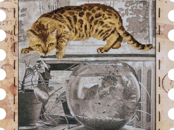 КО4032 Коте Охотник, Нова Слобода, вышивка с рамкой КО4032 Коте Охотник, Нова Слобода, вышивка с рамкой