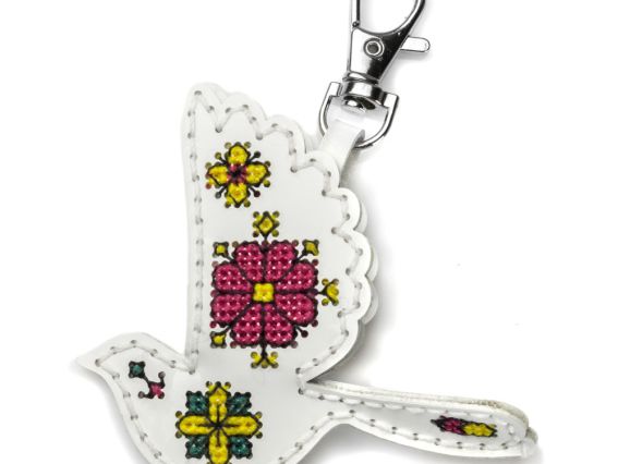 Обвіс для сумки Пташка біла. Квітучий ранок FLHL-112 Чарівна Країна Набір для вишивання нитками на штучній шкірі 