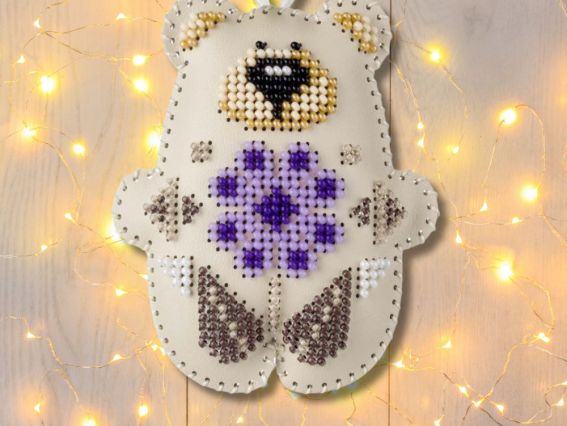 Підвіс, прикраса Ведмедик FLBB-168 Чарівна Країна Набір для вишивання бісером на штучній шкірі 