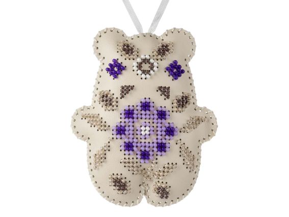 Підвіс, прикраса Ведмедик FLBB-168 Чарівна Країна Набір для вишивання бісером на штучній шкірі 