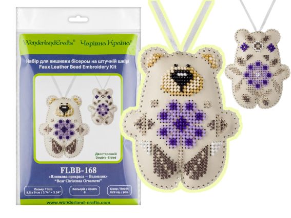 Підвіс Ведмедик FLBB-168 Wonderland Crafts Вишивка бісером на штучній шкірі 