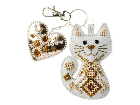 Обвіс для сумки Кошеня з серцем (біле) FLBB-180 Чарівна Країна Набір для вишивання бісером на штучній шкірі 