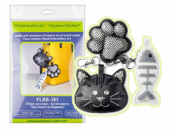 Шарм для сумки Котяче щастя FLBB-183 Wonderland Crafts Вишивка бісером на штучній шкірі 