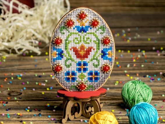 Набор для вышивания нитками на деревянной основе Пасхальная Писанка (орнамент) FLW-036 Волшебная страна Wonderland Crafts