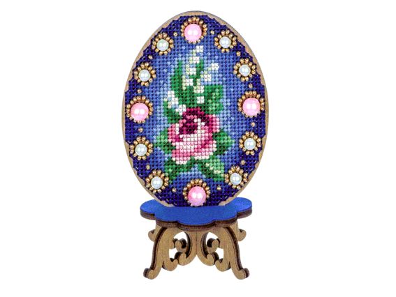 Набір для вишивання нитками на дерев’яній основі Великодня Писанка (з трояндою) FLW-033 Чарівна Країна Wonderland Crafts