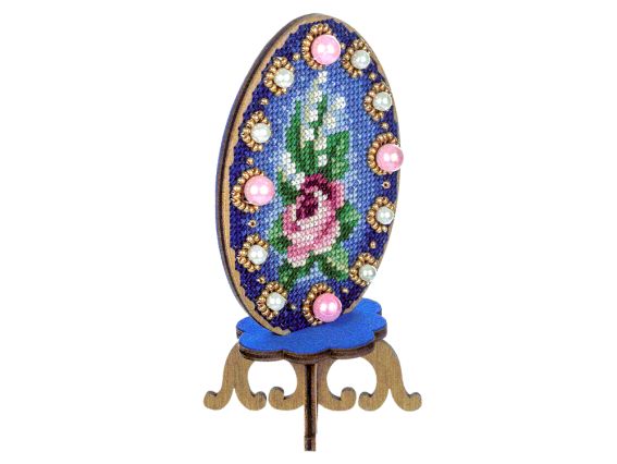 Набір для вишивання нитками на дерев’яній основі Великодня Писанка (з трояндою) FLW-033 Чарівна Країна Wonderland Crafts