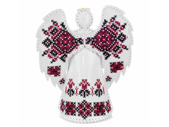 Вигляд ззаду вишитого 3D-янгола FLHL-126. Демонструє повний візерунок на крилах та охайний вигляд зібраної фігурки ззаду. 