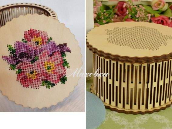 2126 Шкатулка круглая с перфорацией под вышивку Букетик Алисена 2126 Шкатулка круглая с перфорацией под вышивку Букетик Алисена