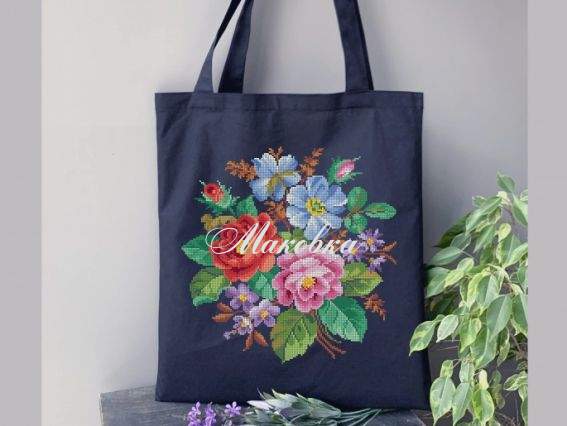 Сумка під вишивку пошита, Квіти СП-ч130-022, чорна, Бісерок Сумка під вишивку пошита, Квіти СП-ч130-022, чорна, Бісерок