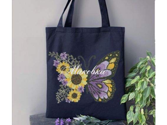 Сумка під вишивку пошита, Квітковий метелик СПч120М-01, чорна, Бісерок Сумка під вишивку пошита, Квітковий метелик СПч120М-01, чорна, Бісерок