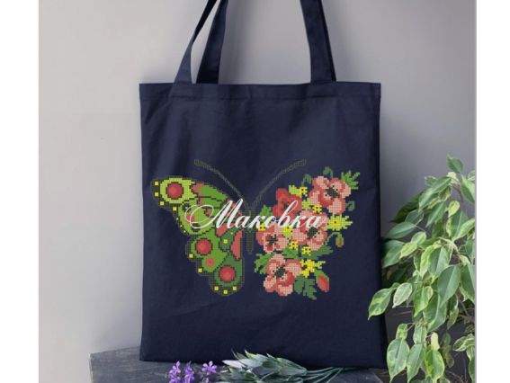 Сумка под вышивку сшитая, Цветочная бабочка  СПч120М-06, черная, Бисерок