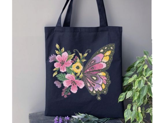 Сумка під вишивку пошита, Квітковий метелик СПч120М-08, чорна, Бісерок Сумка під вишивку пошита, Квітковий метелик СПч120М-08, чорна, Бісерок