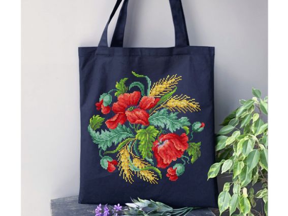 Сумка під вишивку пошита, Маки та колоски СПч130.064, чорна, Бісерок Сумка під вишивку пошита, Маки та колоски СПч130.064, чорна, Бісерок