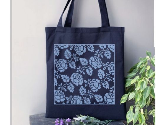 Сумка під вишивку пошита, Орнамент троянди монохромні СПч130.426, чорна, Бісерок Сумка під вишивку пошита, Орнамент троянди монохромні СПч130.426, чорна, Бісерок