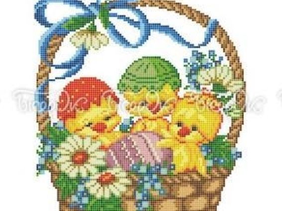 Пасхальный рушнык Р-410 Корзинка с циплятами, 35х55 см, Бісерок, рисунок на ткани Пасхальный рушнык Р-410 Корзинка с циплятами, 35х55 см, Бісерок, рисунок на ткани