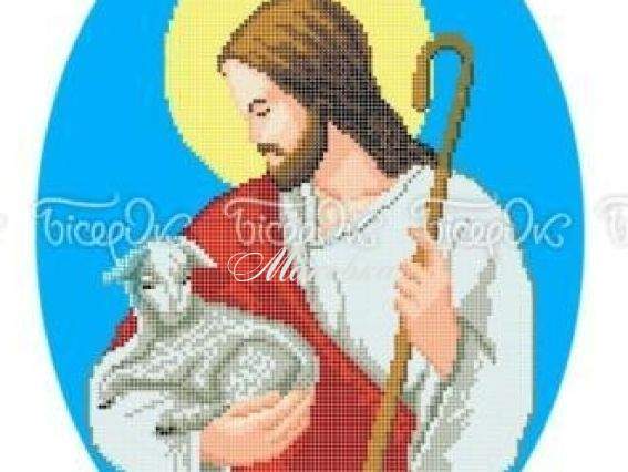 Пасхальный рушнык Р-418 Ягненок, 35х55 см, Бисерок, рисунок на атласе