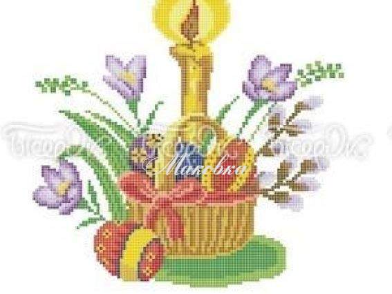 Пасхальный рушнык Р-421 Пасхальная корзинка, 35х55 см, Бісерок, рисунок на ткани Пасхальный рушнык Р-421 Пасхальная корзинка, 35х55 см, Бісерок, рисунок на ткани