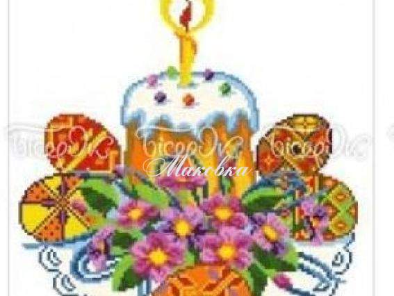 Пасхальный рушнык Р-425 Паска с писанкам, 35х55 см, Бісерок, рисунок на ткани Пасхальный рушнык Р-425 Паска с писанкам, 35х55 см, Бісерок, рисунок на ткани