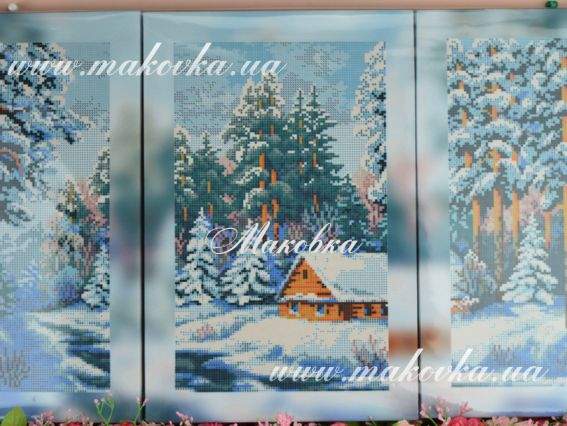 КП-Тр004 Триптих Морозный день, ткань с рисунком на подрамнике, Бісерок КП-Тр004 Триптих Морозный день, ткань с рисунком на подрамнике, Бісерок