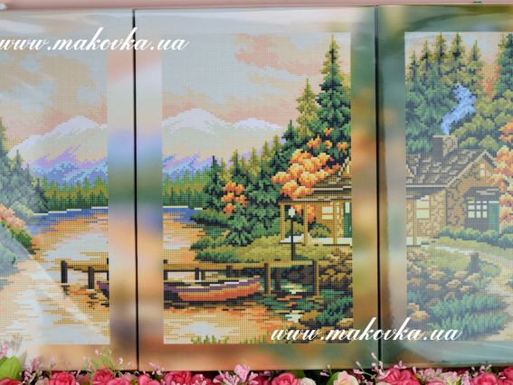 КП-Тр007 Триптих Осенний вечер, ткань с рисунком на подрамнике, Бісерок КП-Тр007 Триптих Осенний вечер, ткань с рисунком на подрамнике, Бісерок