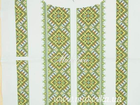ЧБ-543-З Зеленый с желтым орнамент Вставка с рисунком для вышивки Мужской сорочки , Бісерок