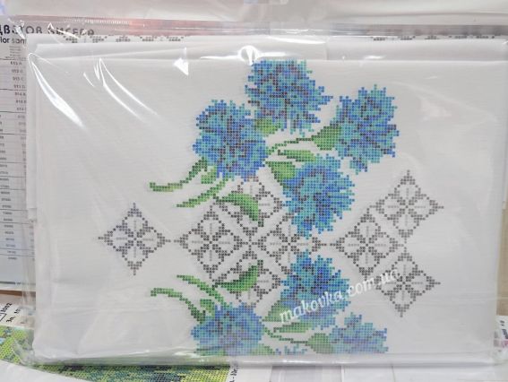 Б-098ДМ Заготовка для вишиванки Блуза Волошки в орнаменті, домоткана колір білий, Бісерок