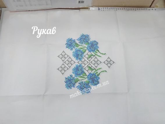 Б-098ДМ Заготовка для вишиванки Блуза Волошки в орнаменті, домоткана колір білий, Бісерок