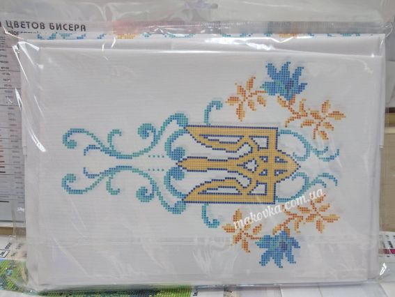 Б-164трДМ  Заготовка для вишиванки Блуза Жоржина та Тризуб, домоткана колір білий, Бісерок