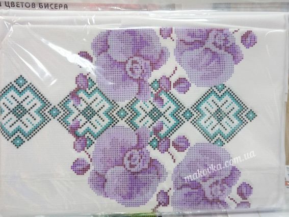 Б-345ДМ Заготовка для вишиванки Блуза Орхідеї, домоткана колір білий, Бісерок