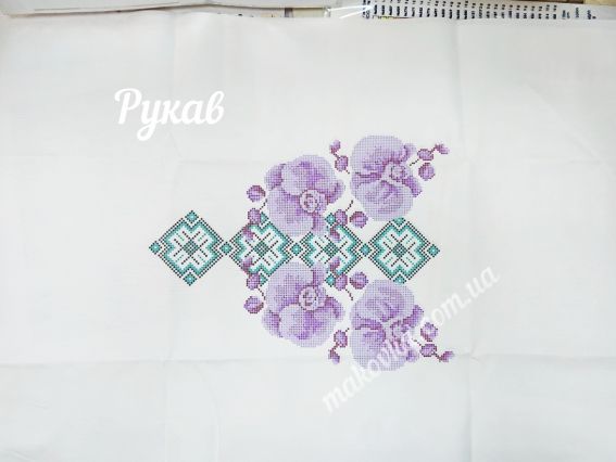 Б-345ДМ Заготовка для вишиванки Блуза Орхідеї, домоткана колір білий, Бісерок