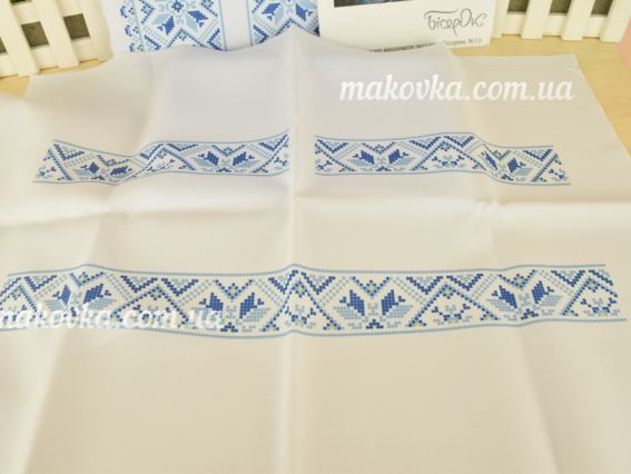 Х504г-ГБ Заготовка сорочки для хлопчика біла, Зіронька голуба, габандин, Бісерок