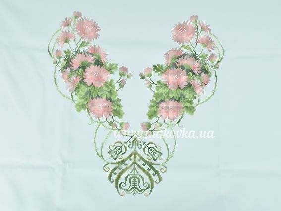 Б-145-ГБ Заготовка Блуза Хризантеми, габардин колір білий Бісерок