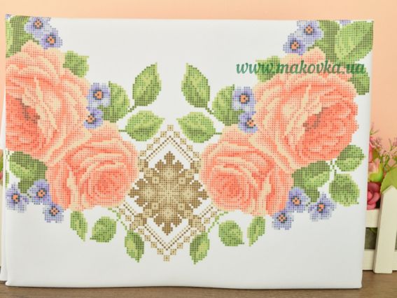 Б-11ГБ Заготовка Блуза Пишні троянди, габардин, біла, Бісерок