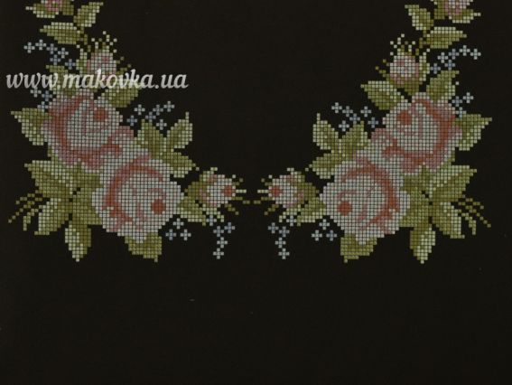 Б-140ГЦ Заготовка Блуза Маленькі трояндочки, габардин, чорна, Бісерок