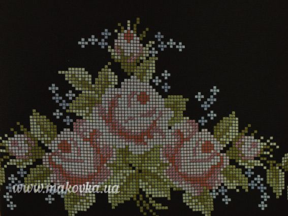 Б-140ГЦ Заготовка Блуза Маленькі трояндочки, габардин, чорна, Бісерок