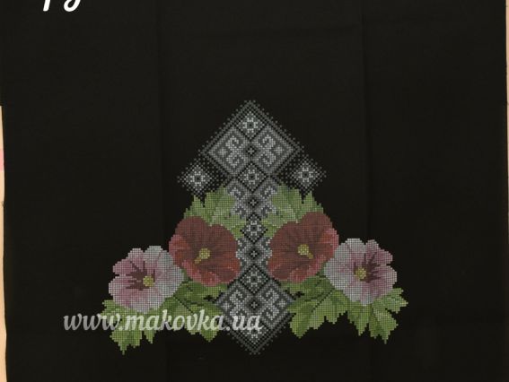 Б-55-ГЛ Блуза Мальви в орнаменті, Бісерок, габардин чорного кольору, Бісерок, заготовка для вишиванки