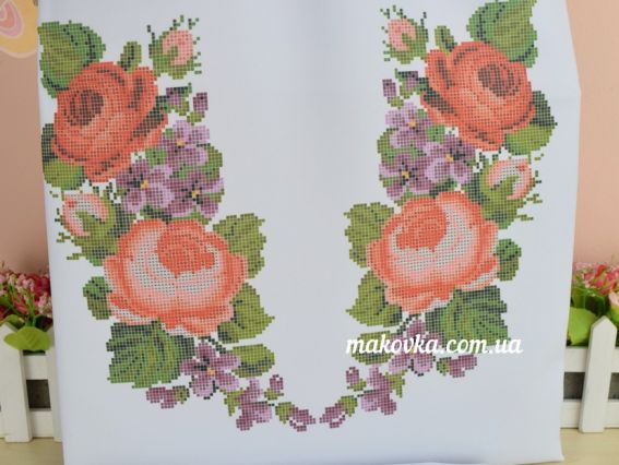 Б-93ГБ Заготовка для вишиванки Блуза Троянди , габардин, колір Біла, Бісерок