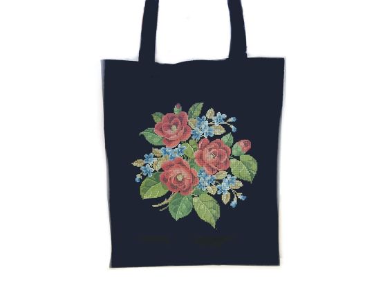 Сумка под вышивку сшитая, Розы и незабудки СПч120-030, черная, Бисерок