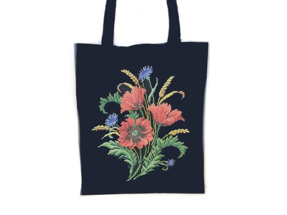 Сумка під вишивку пошита, Маки та волошки СП-ч130-036, чорна, Бісерок Сумка під вишивку пошита, Маки та волошки СП-ч130-036, чорна, Бісерок