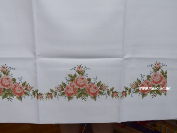 П-140ГБ Заготовка Плаття з корроткими рукавами Маленькі трояндочки, габардин, колір біле Бісерок