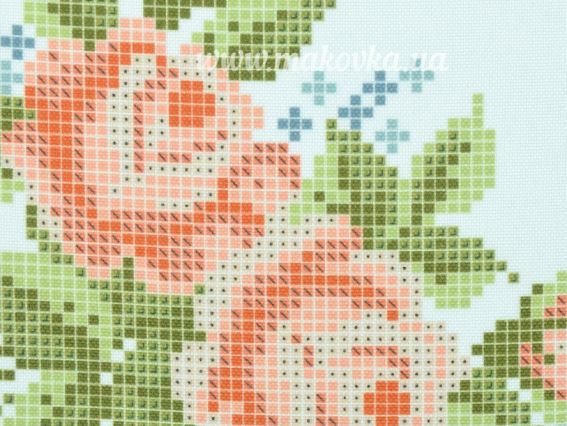 П-140ГБ Заготовка Плаття з корроткими рукавами Маленькі трояндочки, габардин, колір біле Бісерок