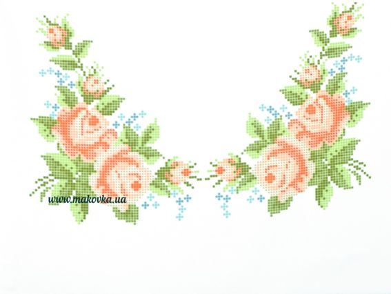 П-140ГБ Заготовка Плаття з корроткими рукавами Маленькі трояндочки, габардин, колір біле Бісерок